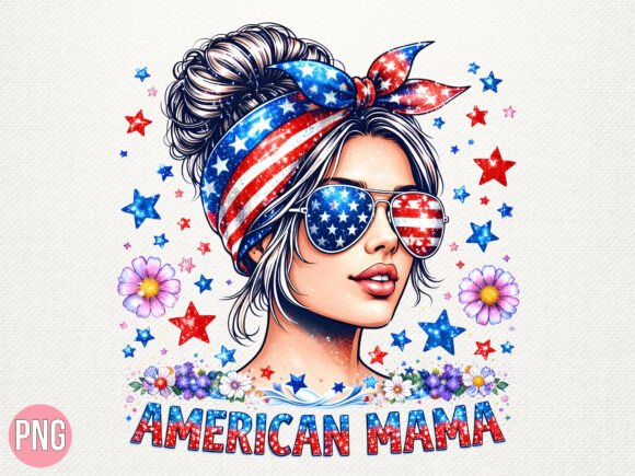 American Mama Patriotic Messy Bun PNG