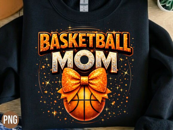Basketball Mom Glitter Bow PNG