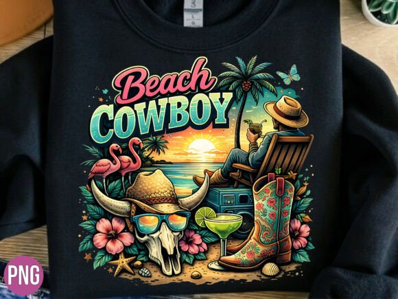 Beach Cowboy Tropical Summer Vibe PNG: Elevating Digital Design with Western Coastal Aesthetics