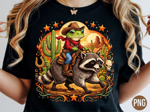 Cowboy Frog Riding Raccoon Western PNG: A Quirky Twist for Your Creative Projects