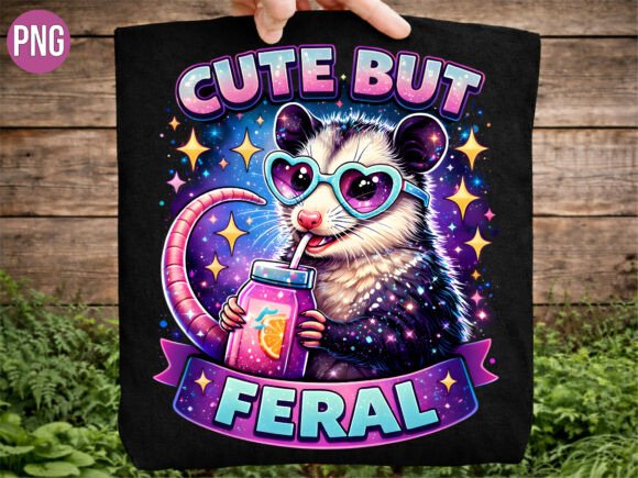 Cute Feral Opossum with Drink Shirt PNG