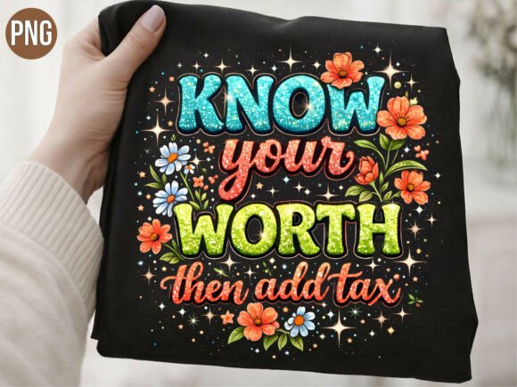 Elevate Your Brand with the Know Your Worth then Add Tax Floral PNG