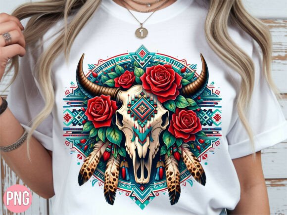 Evaluating the Floral Bull Skull Feathers Boho Art PNG for Modern Design Projects