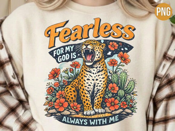 Fearless Leopard Floral Faith Quote PNG: Elevate Your Creative Projects with High-Quality Digital Design