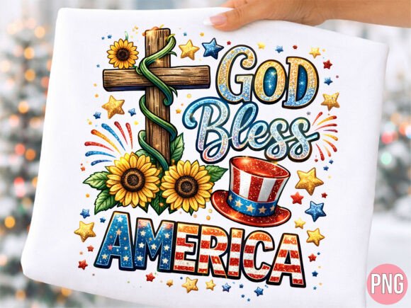 God Bless America Patriotic Cross PNG