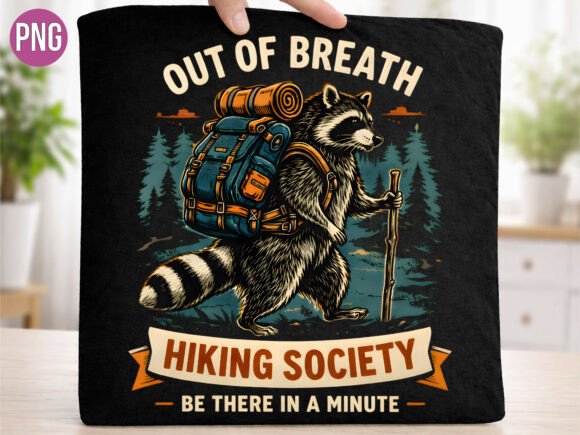 Hiking Society Raccoon Out of Breath PNG