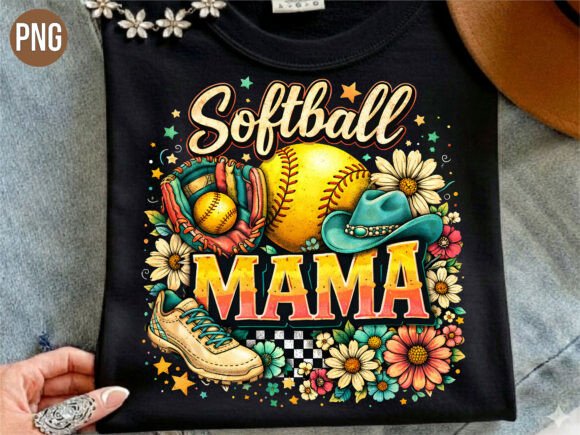 Softball Mama Floral Sports PNG